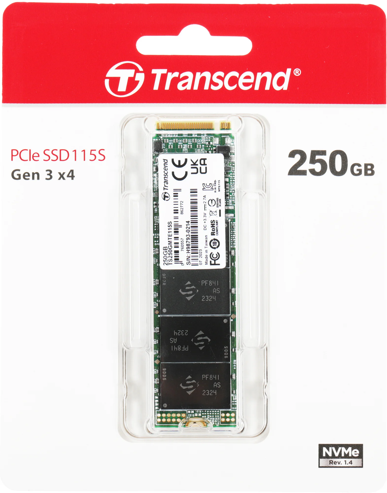 Твердотельный диск 1TB Transcend MTE115S, 3D TLC NAND, M.2 2280,PCIe Gen3x4, [ R/W - 3200/2000 MB/s]