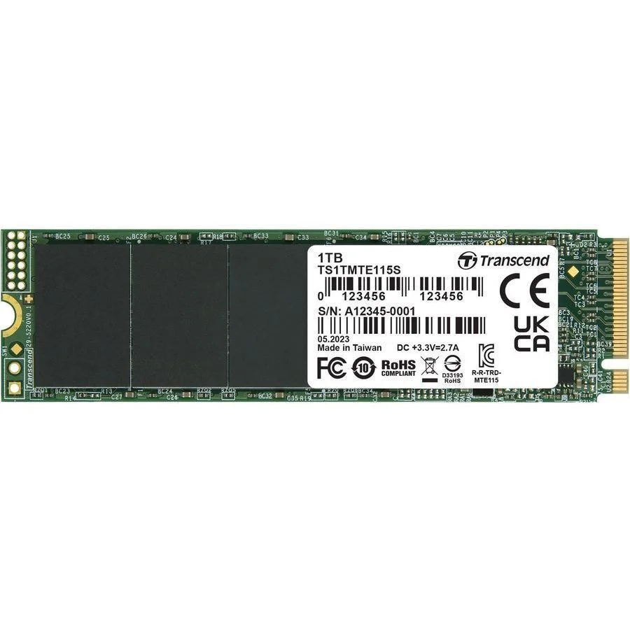 Твердотельный диск 1TB Transcend MTE115S, 3D TLC NAND, M.2 2280,PCIe Gen3x4, [ R/W - 3200/2000 MB/s]
