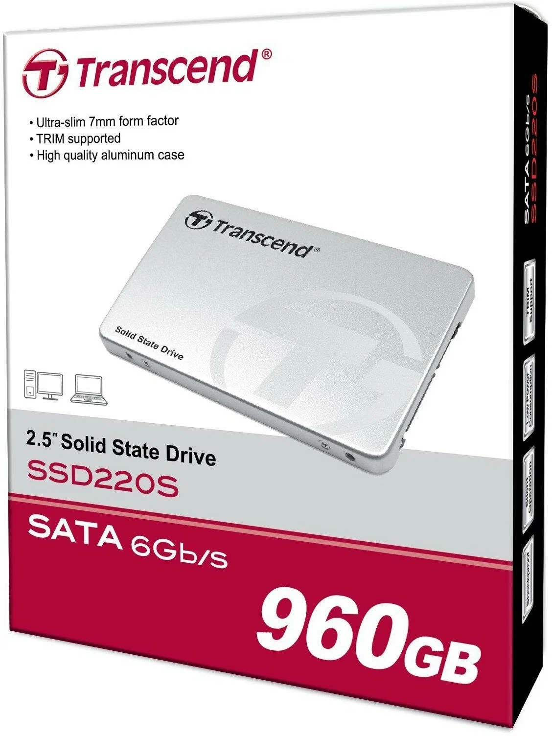 Твердотельный диск 960GB Transcend 220S, 2.5", SATA III [R/W - 450/550 MB/s]