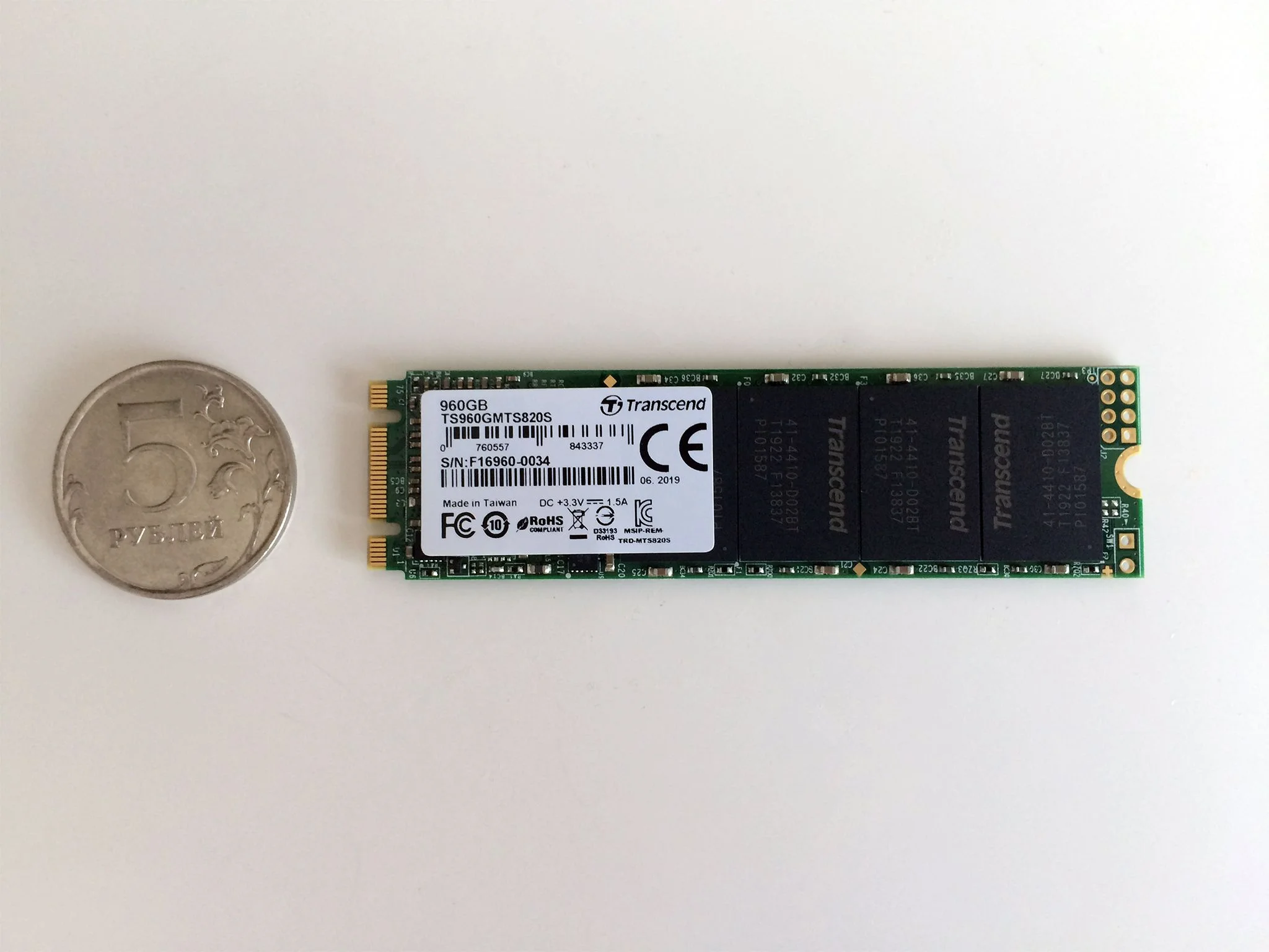 Твердотельный диск 960GB Transcend MTS820, M.2, SATA III [R/W - 560/520 MB/s] TLC