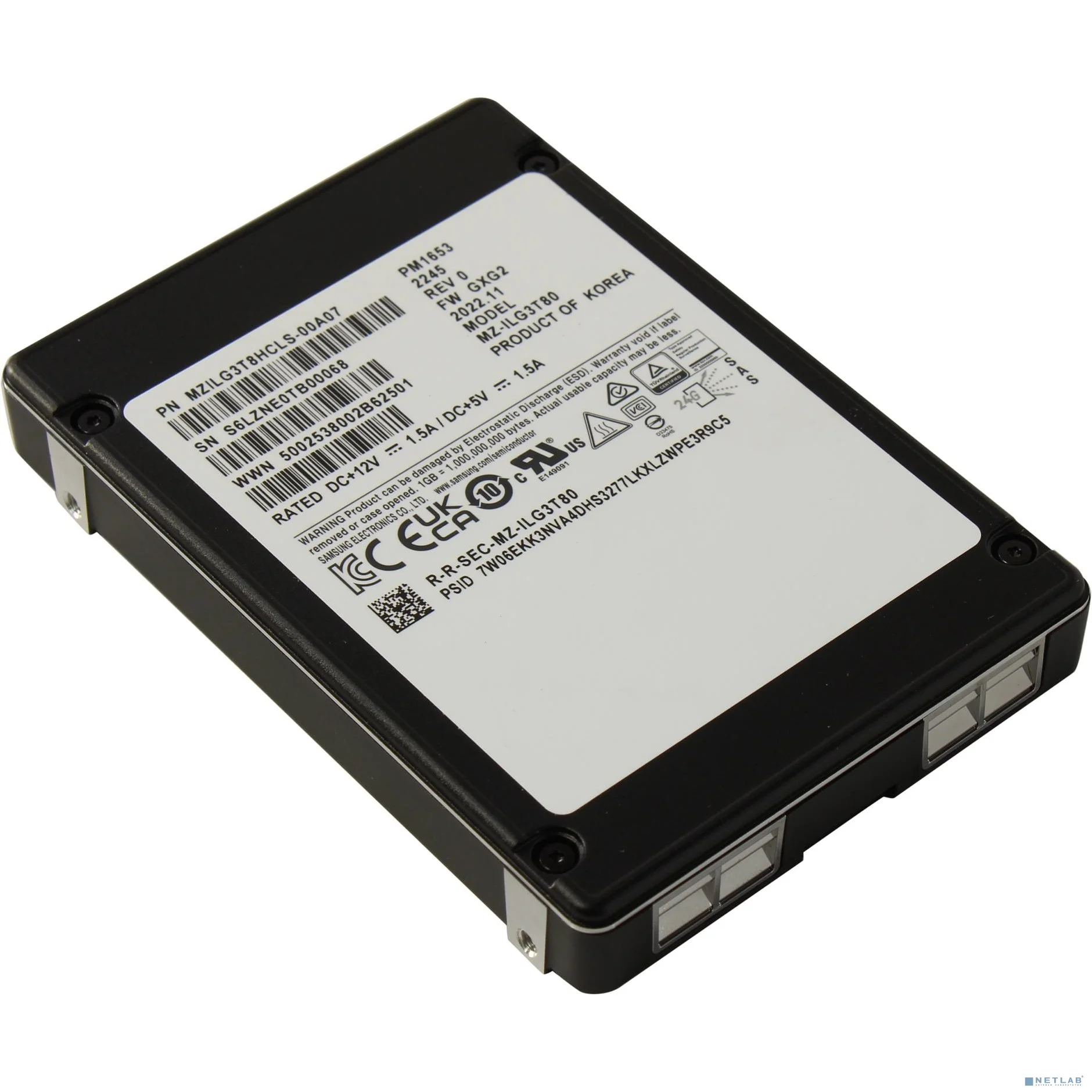 Твердотельный диск 15360GB Samsung Enterprise PM1653, V-NAND, 2.5", SAS, [R/W - 4200/3700 MB/s]  MTBF 2M OEM