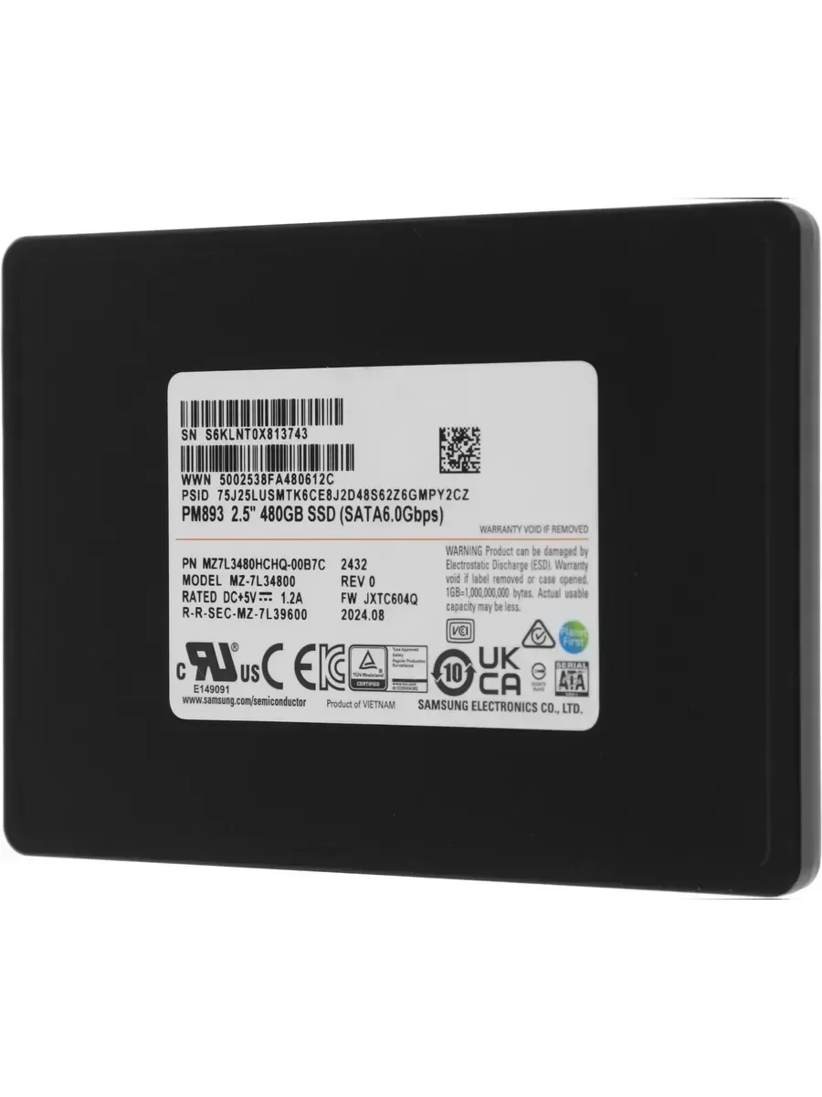 Твердотельный диск 1920GB Samsung Enterprise PM893, V-NAND, 2.5", SATA, [R/W - 550/520 MB/s]  TBW 3504 OEM