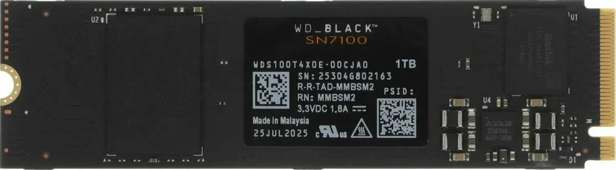 Твердотельный диск 1TB WD Black SN7100 , M.2 2280, PCI-E 4x4, [R/W - 7250/6900 MB/s] 3D-NAND TLC