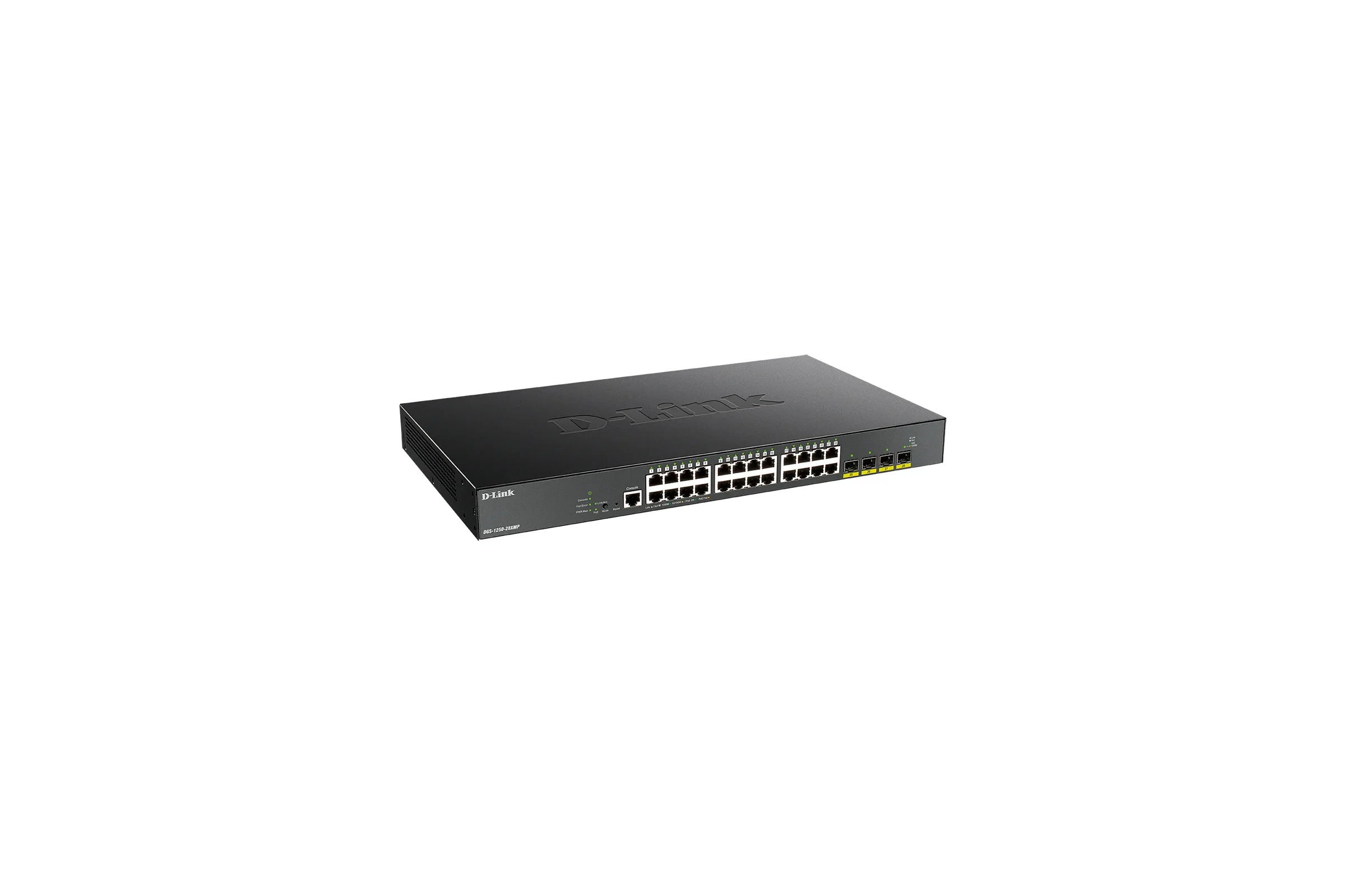 Коммутатор D-Link DGS-1250-28XMP/A1A, L2 Smart Switch with 24 10/100/1000Base-T ports and 4 10Gbase-X SFP+ ports (24 PoE ports 802.3af/802.3at (30 W),