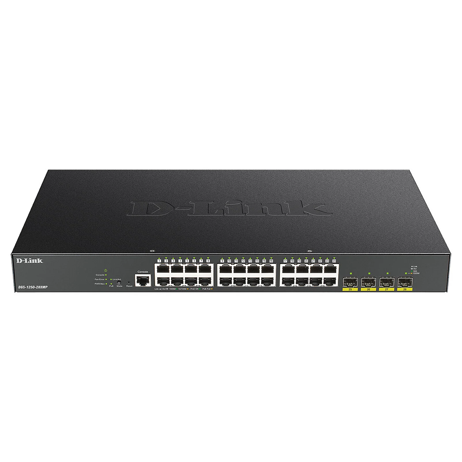 Коммутатор D-Link DGS-1250-28XMP/A1A, L2 Smart Switch with 24 10/100/1000Base-T ports and 4 10Gbase-X SFP+ ports (24 PoE ports 802.3af/802.3at (30 W),
