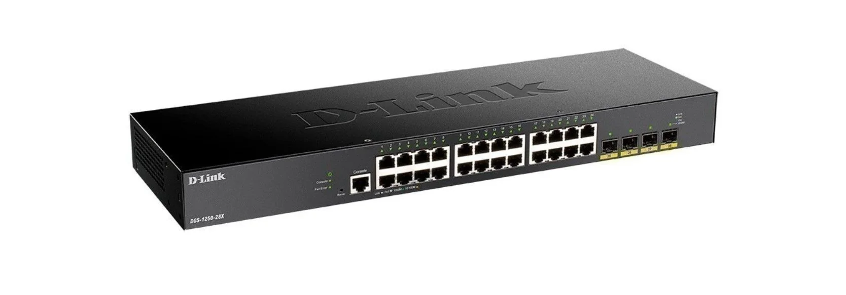 Коммутатор D-Link DGS-1250-28XMP/A1A, L2 Smart Switch with 24 10/100/1000Base-T ports and 4 10Gbase-X SFP+ ports (24 PoE ports 802.3af/802.3at (30 W),