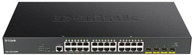 Коммутатор D-Link DGS-1250-28XMP/A1A, L2 Smart Switch with 24 10/100/1000Base-T ports and 4 10Gbase-X SFP+ ports (24 PoE ports 802.3af/802.3at (30 W),