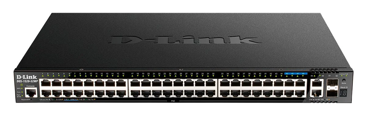 Коммутатор D-Link DGS-1520-52MP/A2A (L3) 48x1Гбит/с 2x10Гбит/с 4x2.5Гбит/с 2SFP+ 48PoE+ 370W управляемый