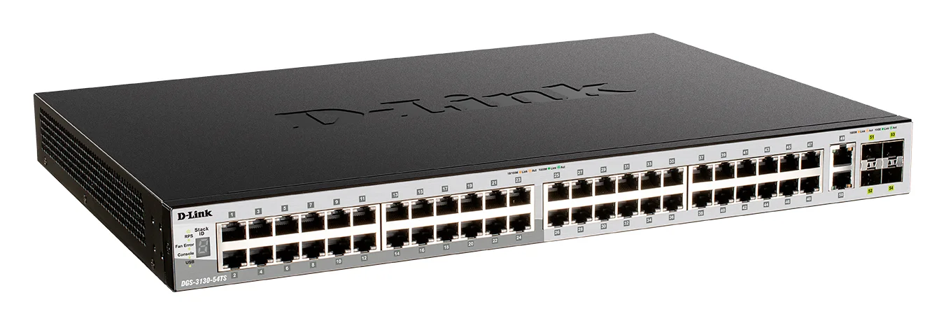 Коммутатор D-Link DGS-3130-54PS/B2A, PROJ L2+ Managed Switch with 48 10/100/1000Base-T ports and 2 10Gbase-T ports and 4 10Gbase-X SFP+ ports (48 PoE