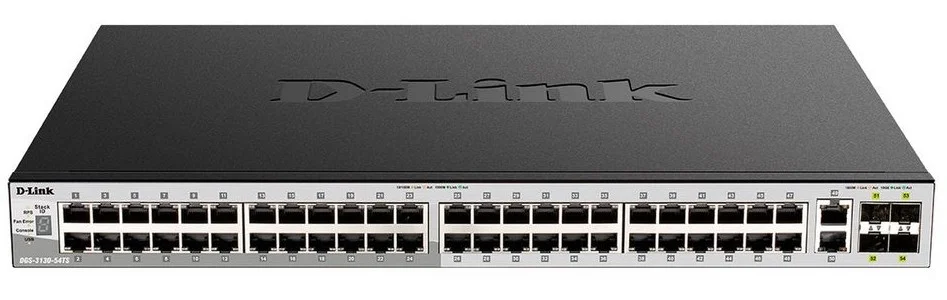 Коммутатор D-Link DGS-3130-54PS/B2A, PROJ L2+ Managed Switch with 48 10/100/1000Base-T ports and 2 10Gbase-T ports and 4 10Gbase-X SFP+ ports (48 PoE