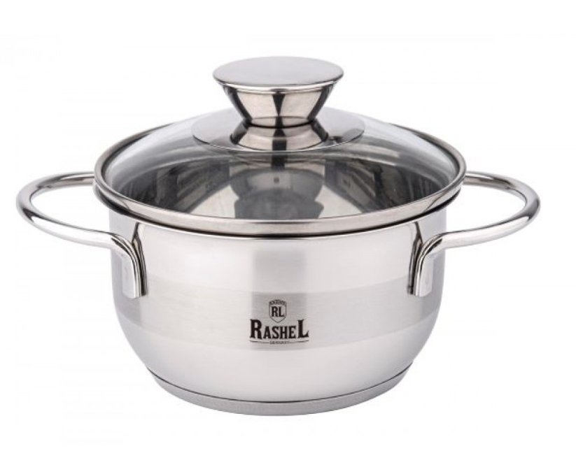 RASHEL R-480м Кастрюля 1,2 л из нержавеющей стали со стекл. кр., 14х8 см