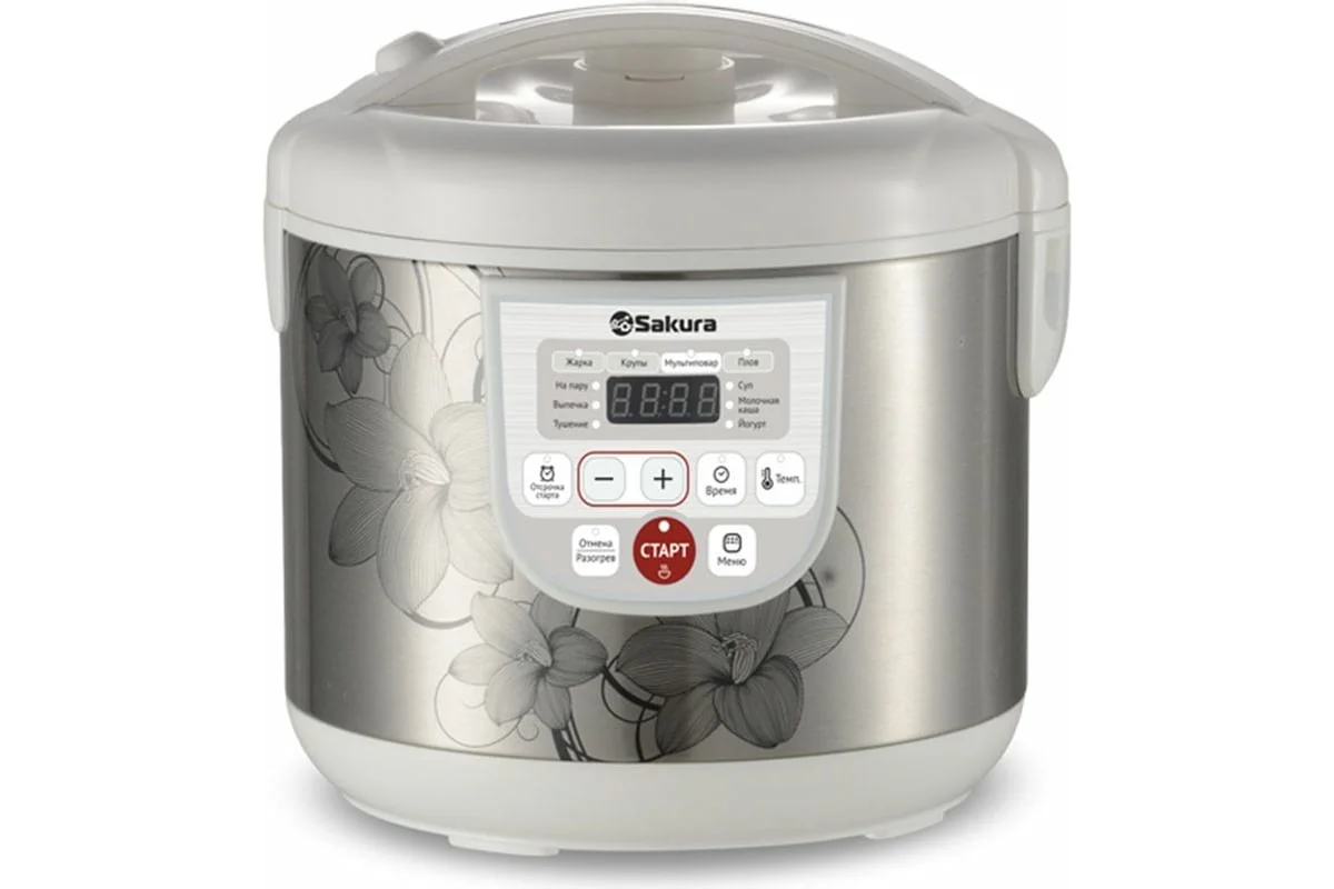 Мультиварка Sakura SA-7753W 5 л, 800 Вт, функция "Мультиповар", 10 автоматических и 27 программ ручной настройки