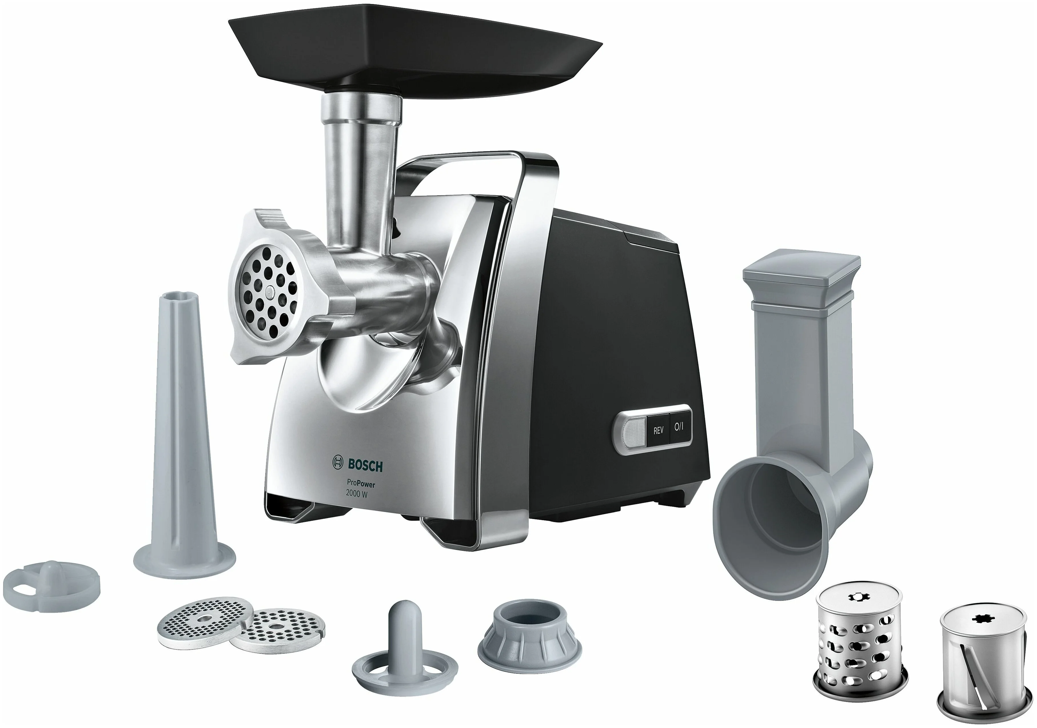 Мясорубка электрическая Bosch MFW67440 черный, 2000 Вт, 3.5 кг/мин, реверс, защита от перегрузки, насадки - 7