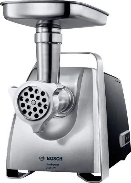 Мясорубка электрическая Bosch MFW68660 черный, 2200 Вт, 4.3 кг/мин, реверс, защита от перегрузки, металлический лоток, насадки - 10