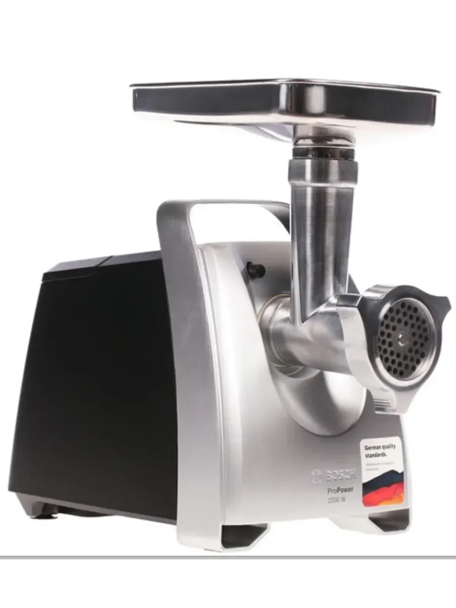 Мясорубка электрическая Bosch MFW68660 черный, 2200 Вт, 4.3 кг/мин, реверс, защита от перегрузки, металлический лоток, насадки - 10