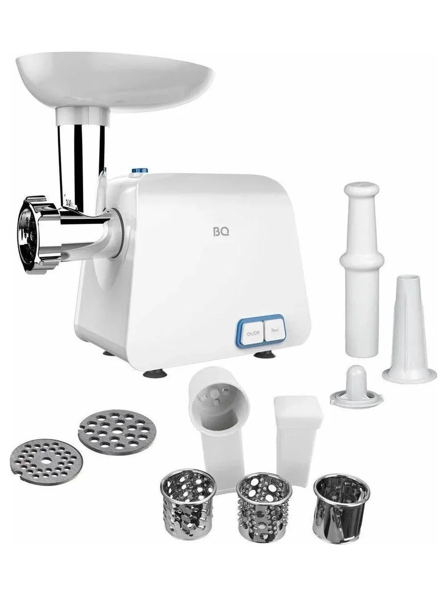 Мясорубка электрическая BQ MG1004 белый, 2100 Вт, 2.4 кг/мин, реверс, защита от перегрузки, насадки - 7