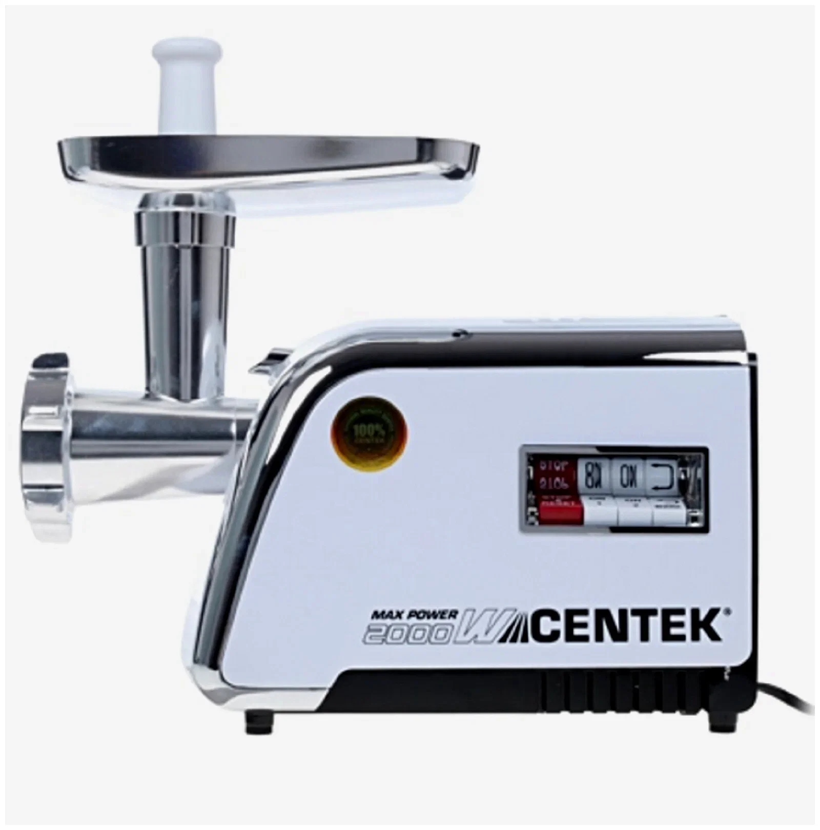 Мясорубка электрическая Centek CT-1602 Juice белый, 2000 Вт, 2.0 кг/мин, реверс, защита от перегрузки, металлический лоток, насадки - 5