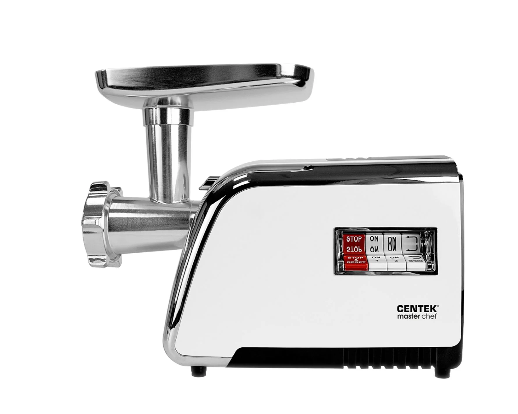Мясорубка электрическая Centek CT-1602 Juice белый, 2000 Вт, 2.0 кг/мин, реверс, защита от перегрузки, металлический лоток, насадки - 5