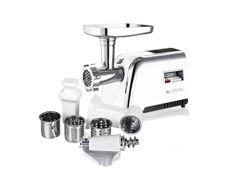 Мясорубка электрическая Centek CT-1602 Juice белый, 2000 Вт, 2.0 кг/мин, реверс, защита от перегрузки, металлический лоток, насадки - 5