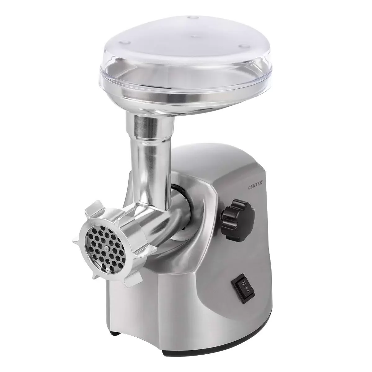 Мясорубка электрическая Centek CT-1606 серебиристый, 3000 Вт, 3.0 кг/мин, реверс, металлический лоток, насадки - 5