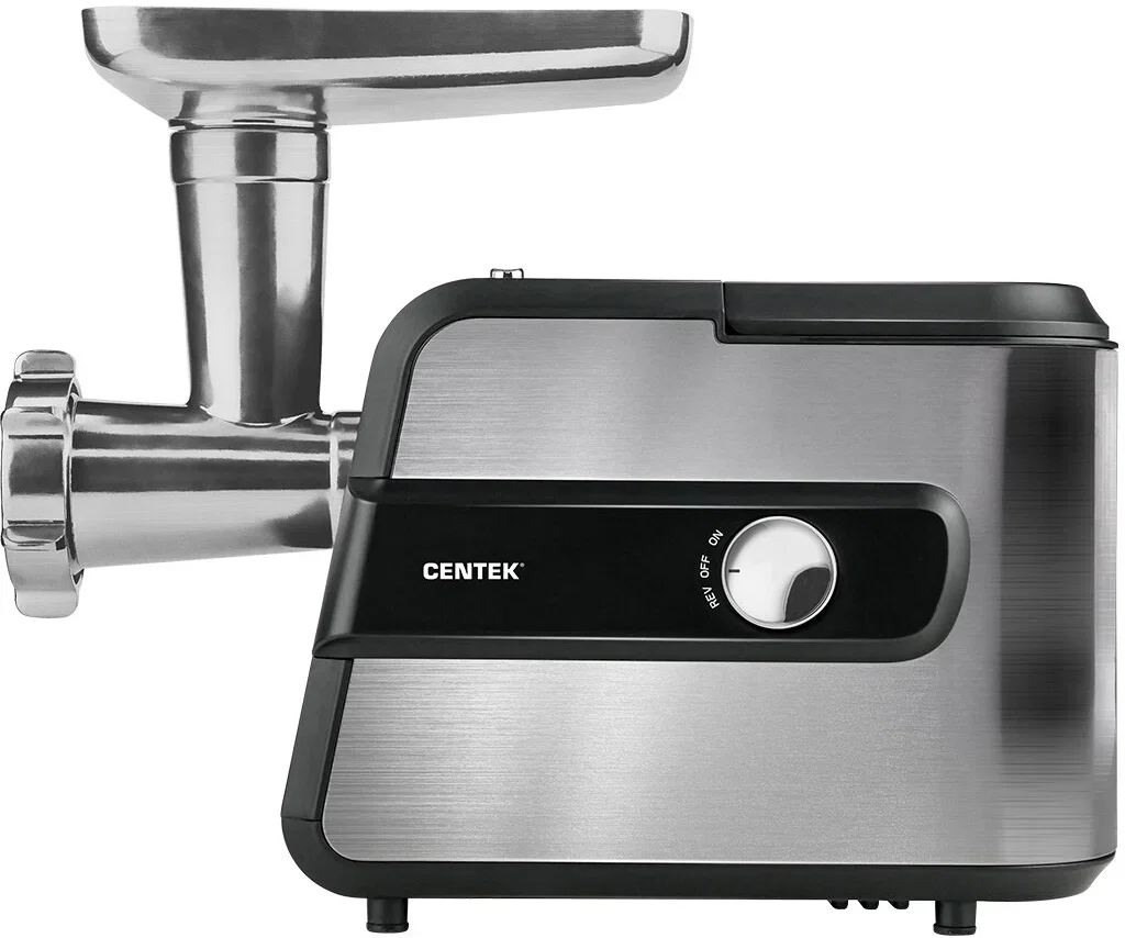 Мясорубка электрическая Centek CT-1623 серый, 2200 Вт, 2.2 кг/мин, реверс, защита от перегрузки, металлический лоток, насадки - 4