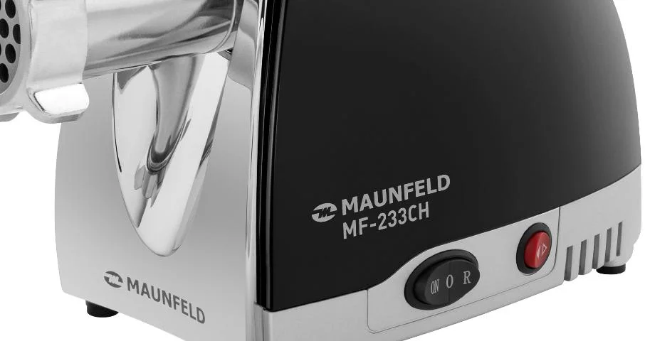Мясорубка электрическая Maunfeld MF-233BK черный, 1360 Вт, 1.5 кг/мин, реверс, металлический лоток, насадки - 5