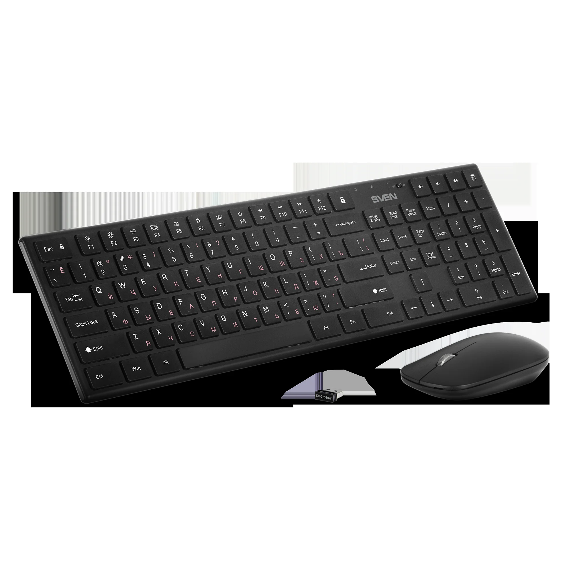 Комплект клавиатура + мышь SVEN KB-C2550W чёрный, беспроводные (109 кл.,12Fn, 1000DPI, 2+1 кл.)