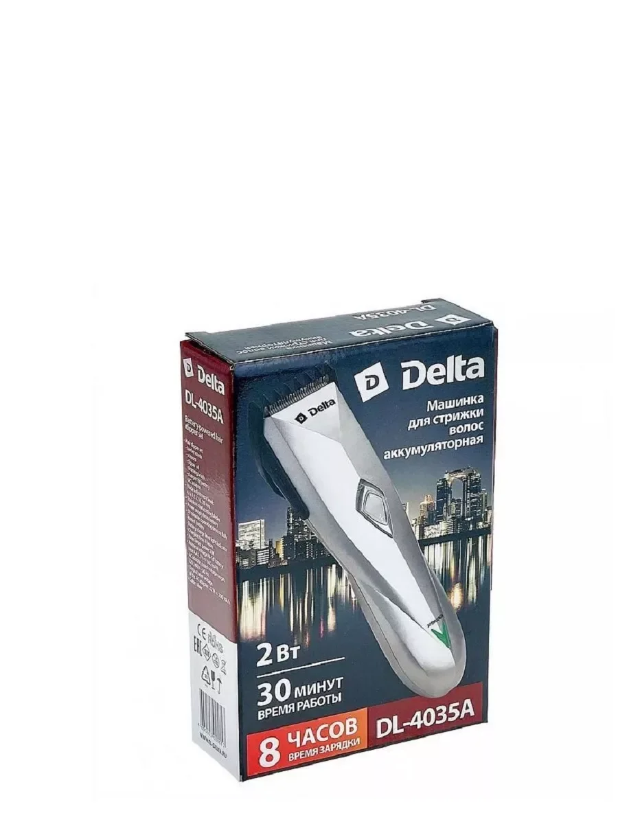 Машинка для стрижки Delta DL-4035А серебристый (серебристый, 2 Вт, аккум. батарея 1,2 В, регулировка длины срезаемых волос, ножи из нержавеющей стали,