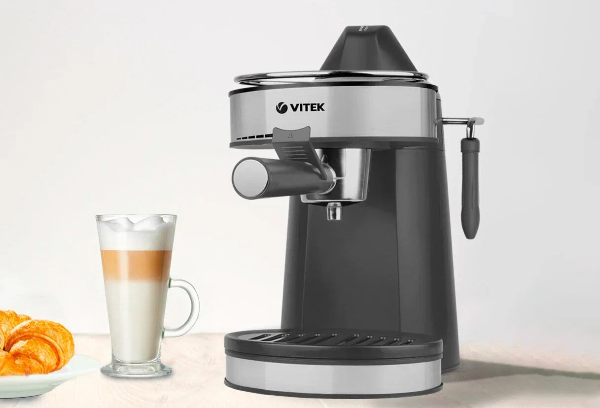 Кофеварка эспрессо Vitek VT-1524 GD (750вт, 1л, 5 бар,капучинатор)