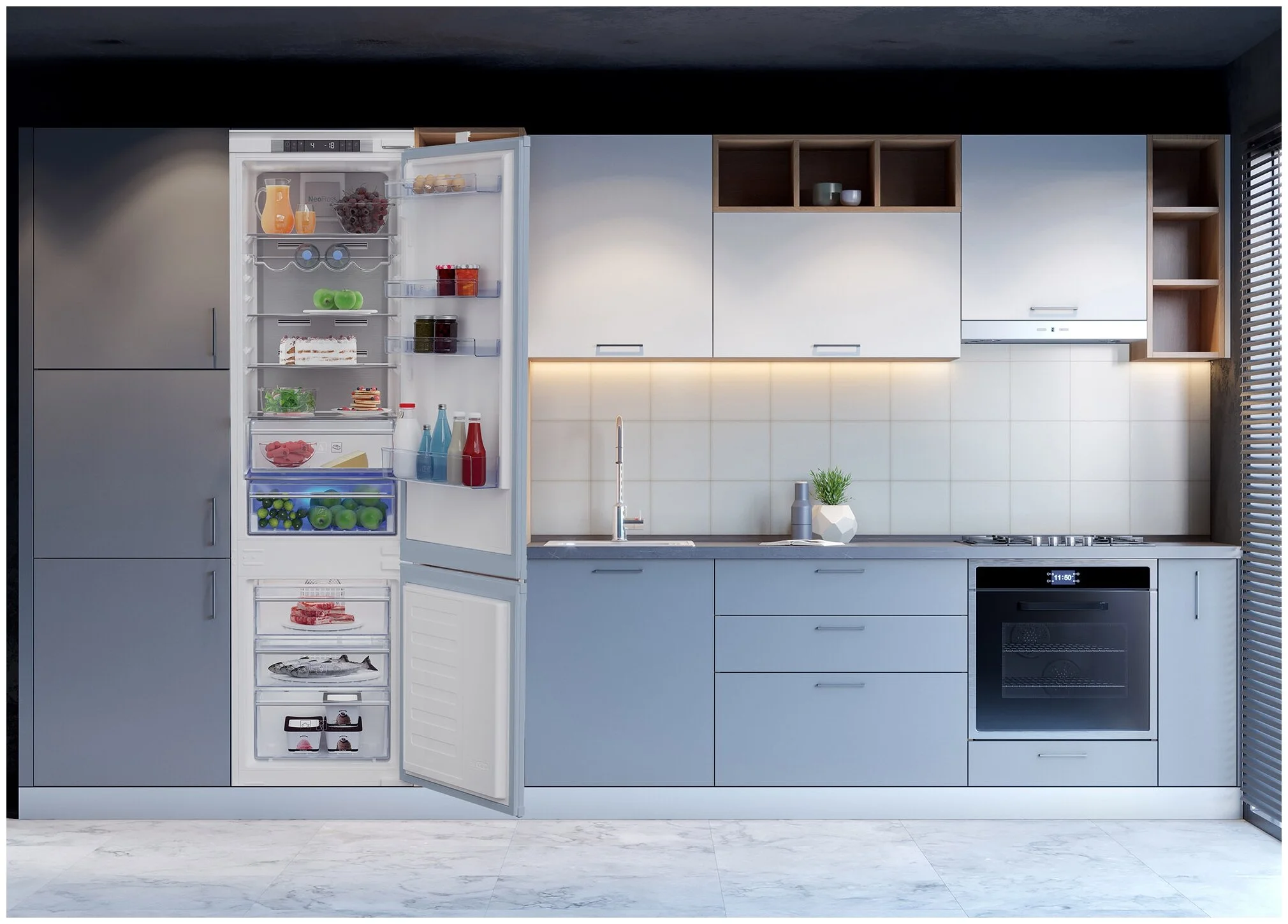 Встраиваемый холодильник Beko Diffusion BCNA306E2S двухкамерный белый
