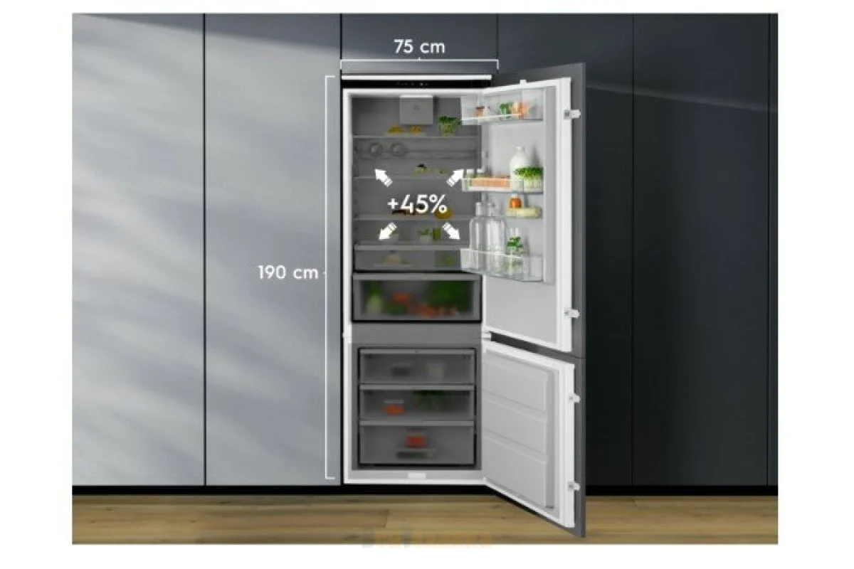 Встраиваемый холодильник Electrolux E7TNGE75S, комбинированный No Frost, Размеры ВxШxГ [мм]: 1884x696x549, сенсорное управление с символьным дисплеем,