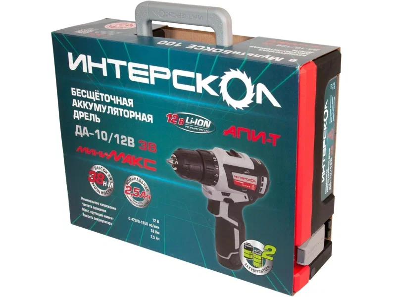 Дрель-шуруповерт Интерскол ДА-10/12В 38 аккум. патрон:быстрозажимной (кейс в комплекте) (757.2.2.46)
