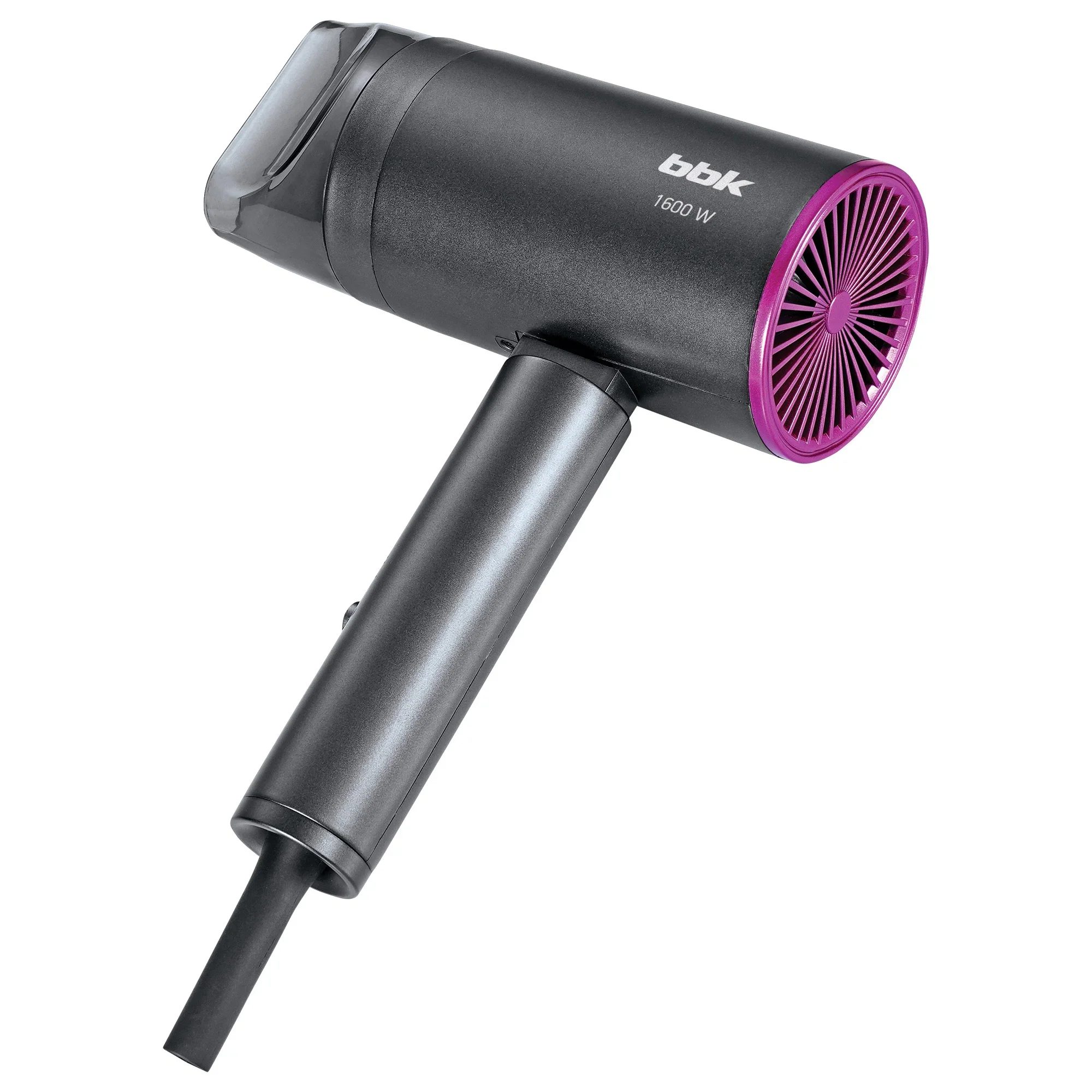 Фен BBK BHD1601 графит, 1600 Вт, ионизация, компактный