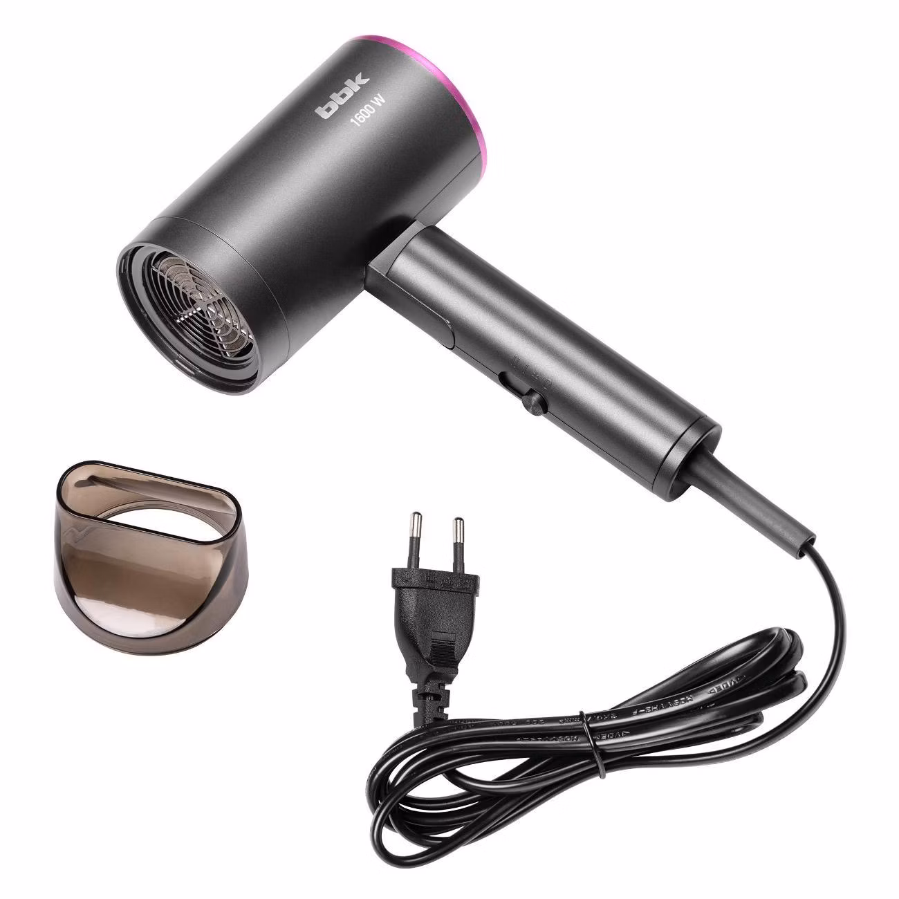 Фен BBK BHD1601 графит, 1600 Вт, ионизация, компактный
