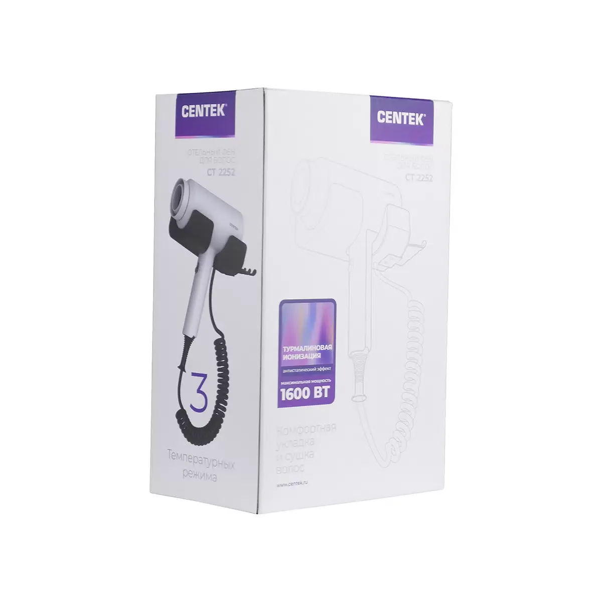 Фен Centek CT-2252 белый/черный, 1600 Вт, ионизация