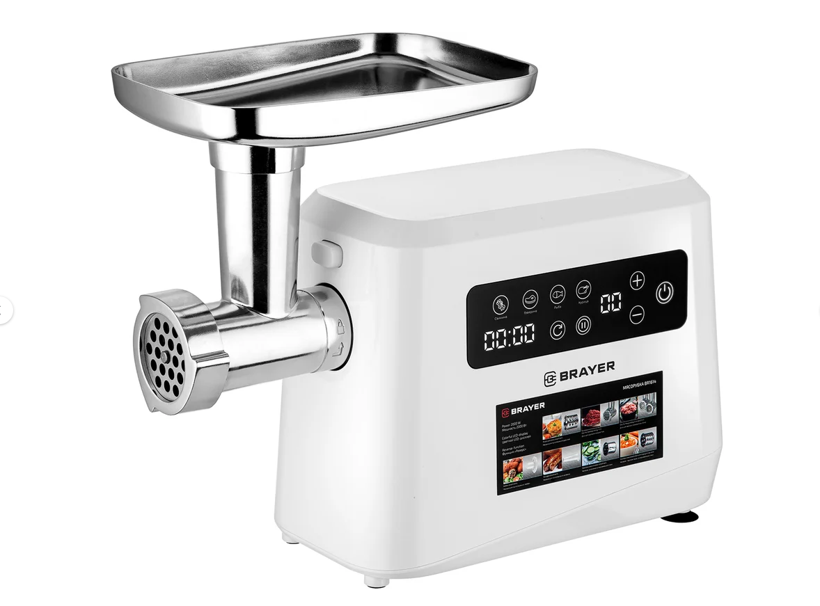Мясорубка BRAYER BR1614, 2000 Вт,2 кг/мин, LED дисплей, сенсор управление, насадки 8 в 1