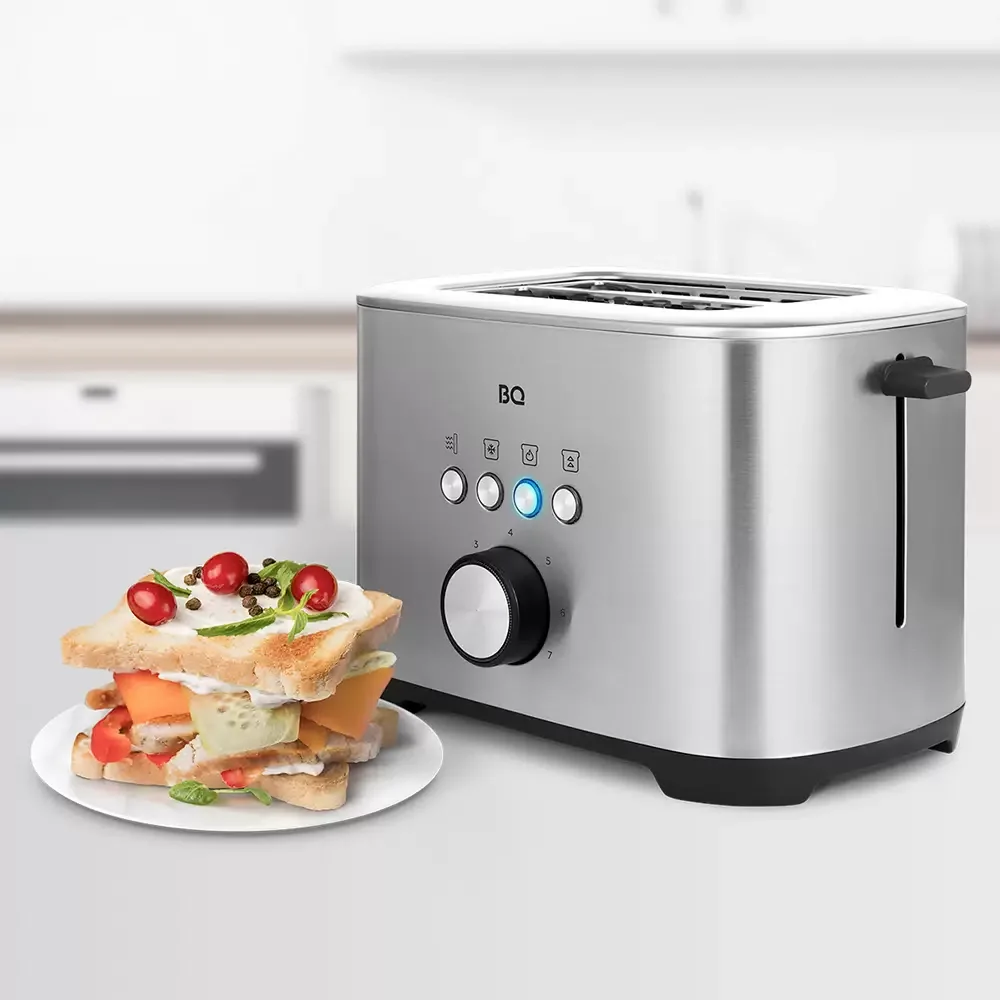Тостер BQ T1010 Steel-Black, Мощность 800 Вт, 7 степеней поджаривания