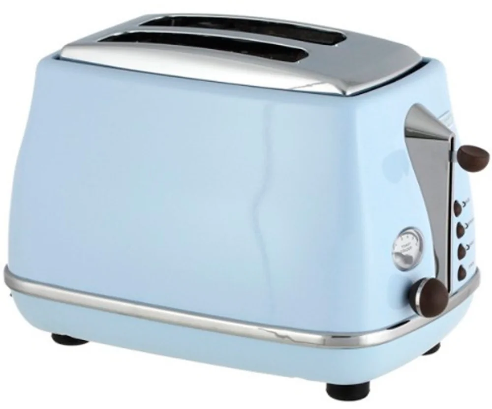 Тостер DeLonghi CTOV 2103.AZ, 900 Вт, на 2 тоста, разморозка, обжаривание, решетка для подогрева, поддон, голубой