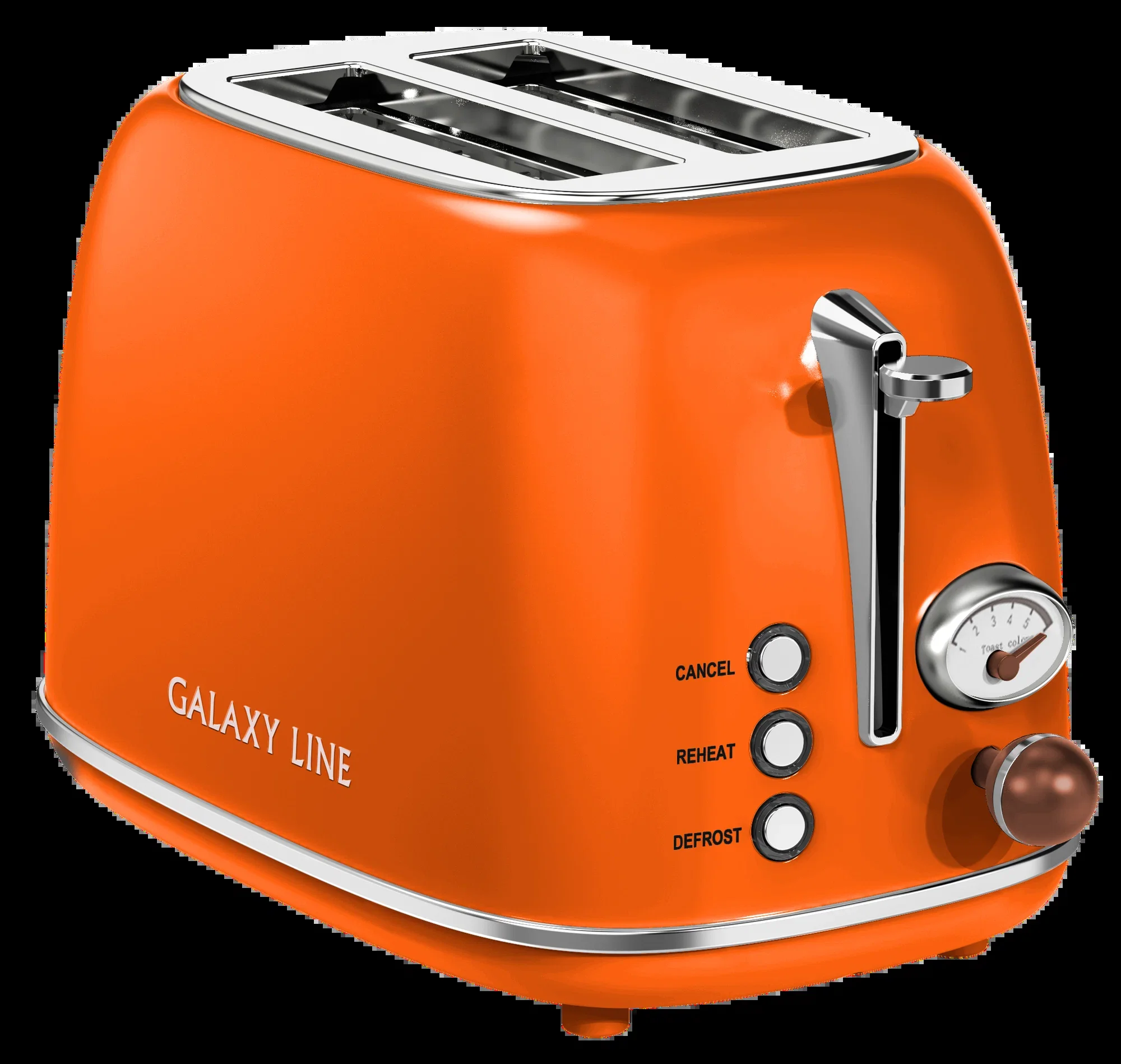 Тостер Galaxy Line GL 2921, апельсиновый фреш, металл, 900 Вт, 6 степеней поджарки