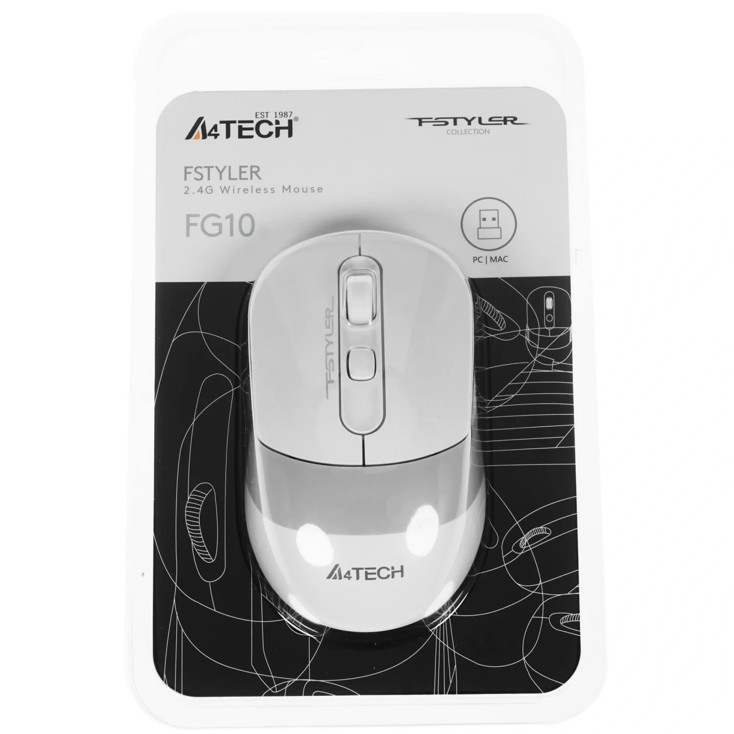 Мышь беспроводная A4Tech Fstyler FG10 белый/серый, 2000 dpi, радиоканал, USB, кнопки - 4