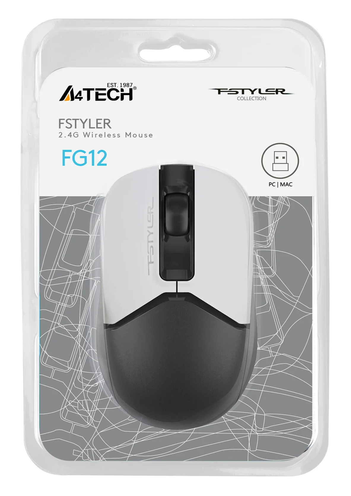 Мышь беспроводная A4Tech Fstyler FG12S белый/черный, 1200 dpi, радиоканал, USB, кнопки - 3