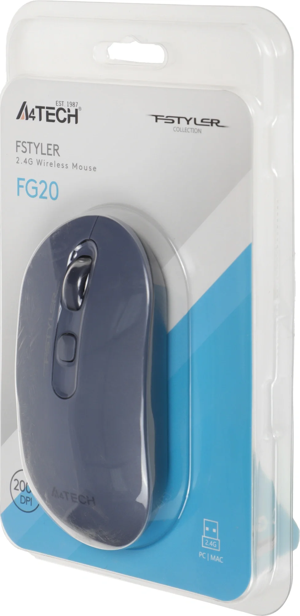 Мышь беспроводная A4Tech Fstyler FG20 пепельный/синий, 2000 dpi, радиоканал, USB, кнопки - 4