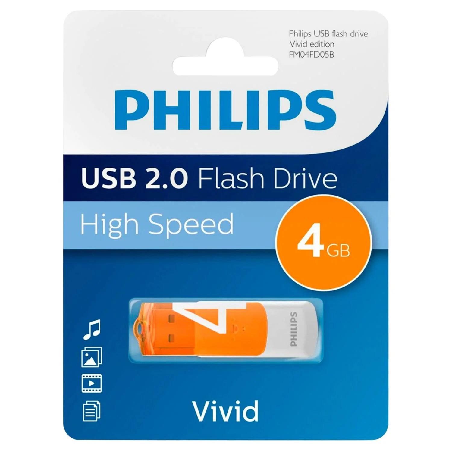 Флеш накопитель 4GB PHILIPS VIVID2.0 4GB, USB 2.0