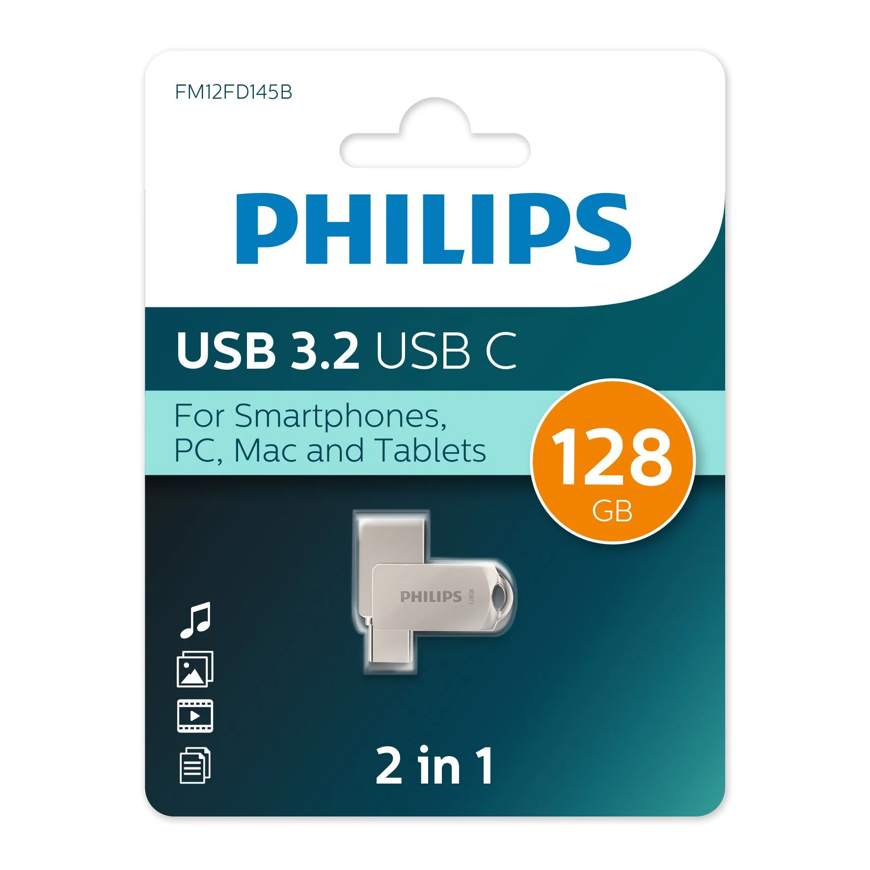 Флеш накопитель 16Gb PHILIPS 2-in-1 USB 3.2 USB C, OTG, USB 3.2/Type-C, Металл, 100 MB/s