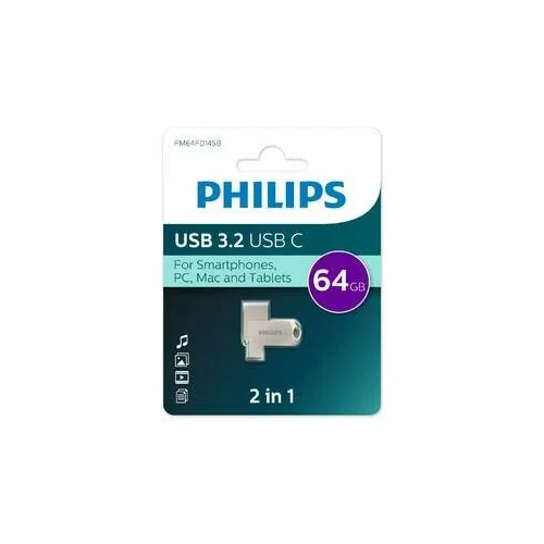 Флеш накопитель 16Gb PHILIPS 2-in-1 USB 3.2 USB C, OTG, USB 3.2/Type-C, Металл, 100 MB/s