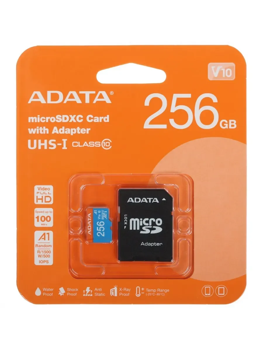 Флеш карта microSD 256GB A-DATA Premier microSDHC Class 10 UHS-I A1 100/25 MB/s (SD адаптер)