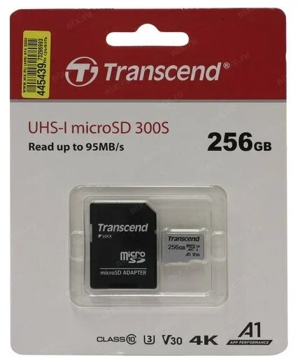 Флеш карта microSD 256GB Transcend microSDXC Class 10 UHS-I U3, V30, A1, (SD адаптер), TLC