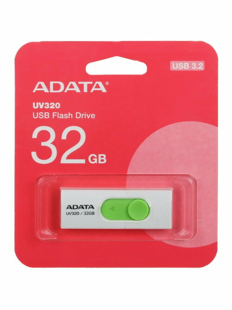 Флеш накопитель 32GB A-DATA UV320, USB 3.2, белый/зеленый