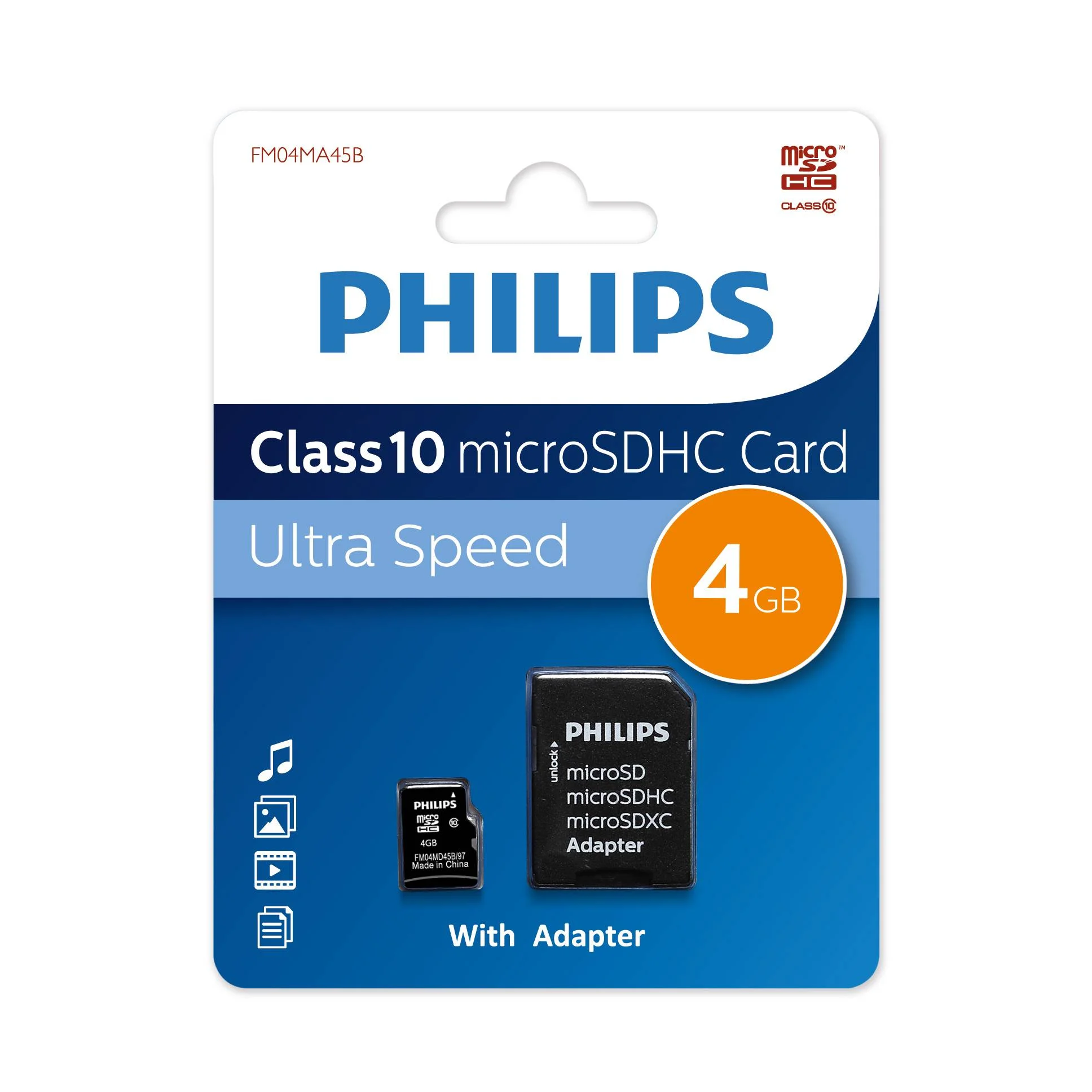 Флеш карта microSD 4GB PHILIPS microSDHC Class 10