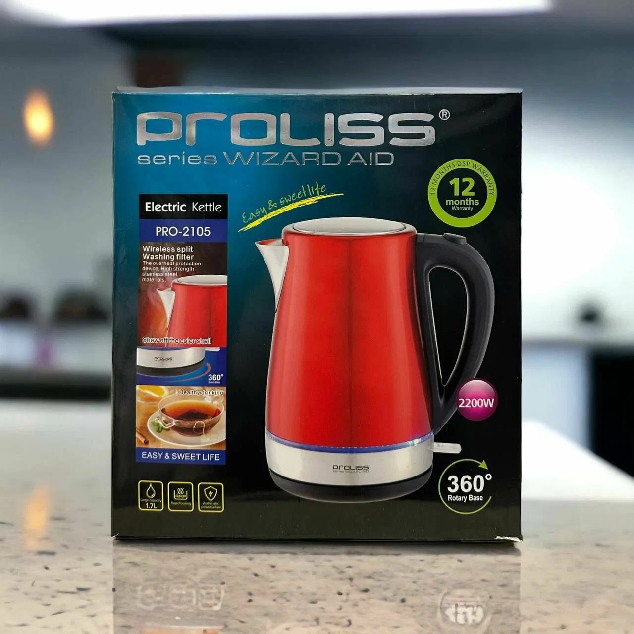Эл,чайник PROLISS PRO-2105, черный, 2200Вт, 1.7л, 360°